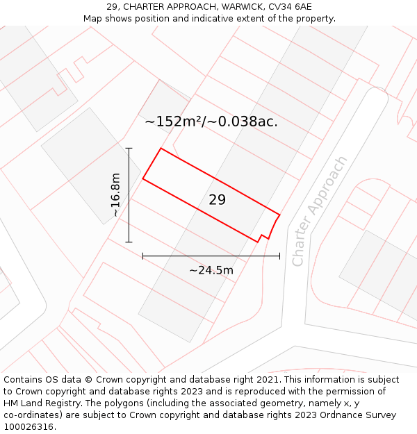 29, CHARTER APPROACH, WARWICK, CV34 6AE: Plot and title map