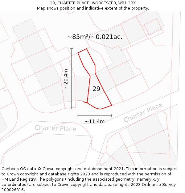 29, CHARTER PLACE, WORCESTER, WR1 3BX: Plot and title map