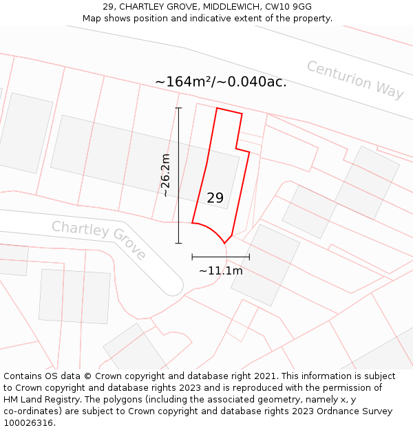 29, CHARTLEY GROVE, MIDDLEWICH, CW10 9GG: Plot and title map