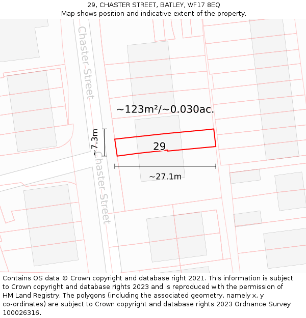 29, CHASTER STREET, BATLEY, WF17 8EQ: Plot and title map