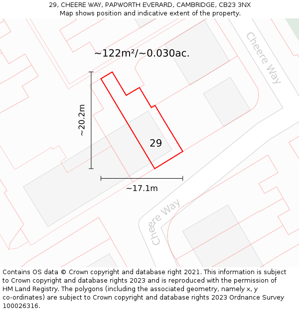 29, CHEERE WAY, PAPWORTH EVERARD, CAMBRIDGE, CB23 3NX: Plot and title map