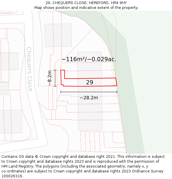 29, CHEQUERS CLOSE, HEREFORD, HR4 9HY: Plot and title map