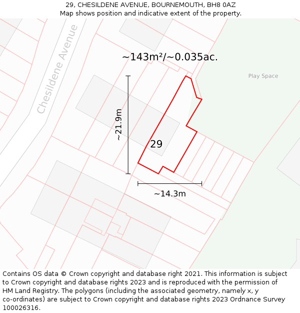 29, CHESILDENE AVENUE, BOURNEMOUTH, BH8 0AZ: Plot and title map