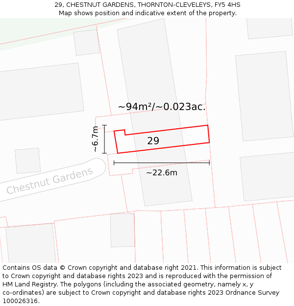 29, CHESTNUT GARDENS, THORNTON-CLEVELEYS, FY5 4HS: Plot and title map