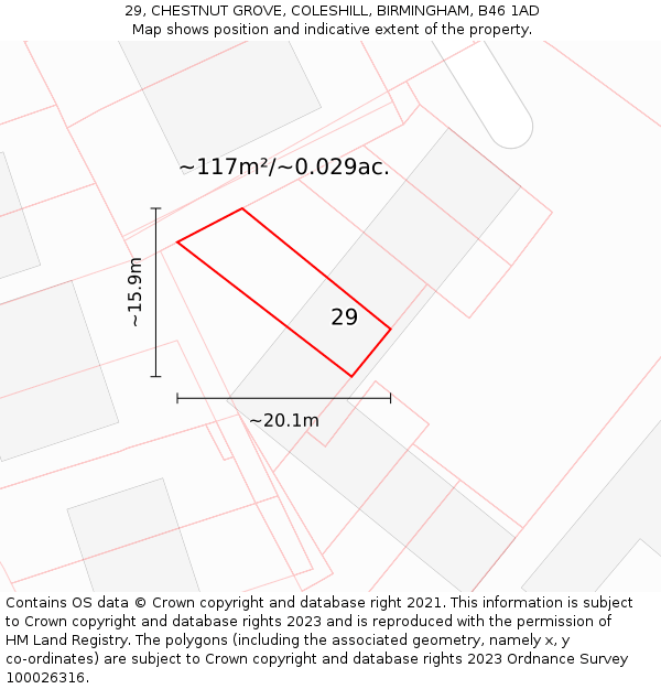 29, CHESTNUT GROVE, COLESHILL, BIRMINGHAM, B46 1AD: Plot and title map