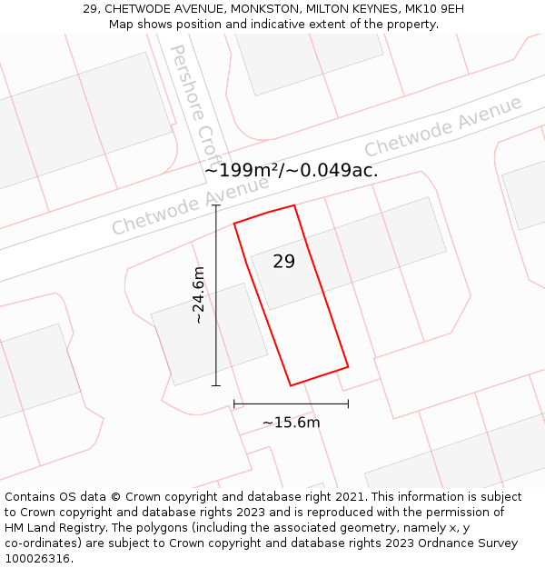 29, CHETWODE AVENUE, MONKSTON, MILTON KEYNES, MK10 9EH: Plot and title map
