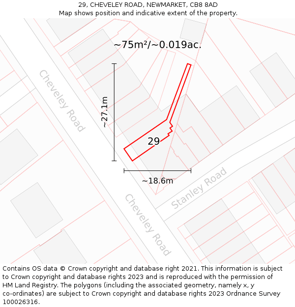 29, CHEVELEY ROAD, NEWMARKET, CB8 8AD: Plot and title map