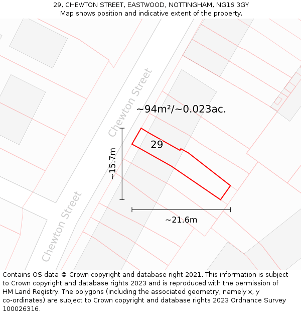 29, CHEWTON STREET, EASTWOOD, NOTTINGHAM, NG16 3GY: Plot and title map