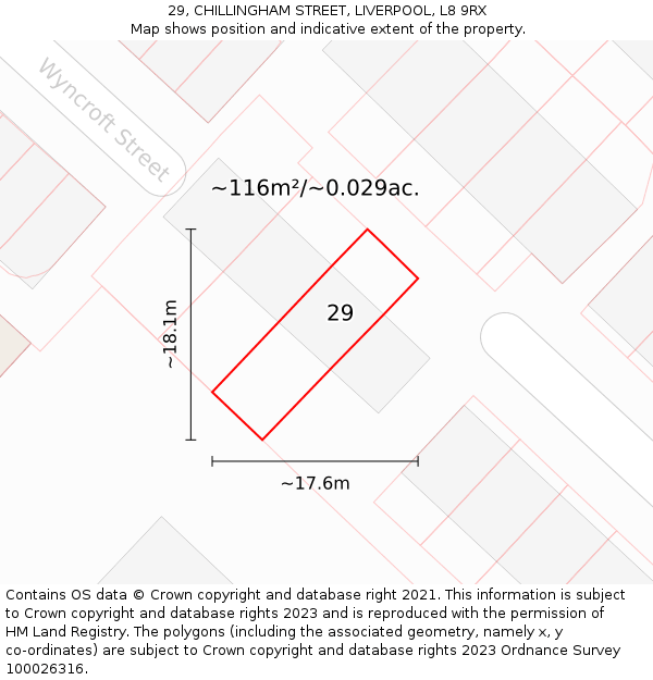 29, CHILLINGHAM STREET, LIVERPOOL, L8 9RX: Plot and title map
