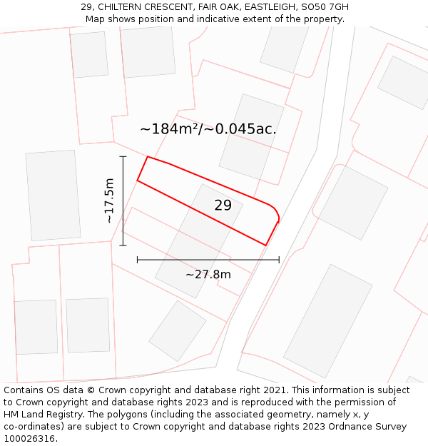 29, CHILTERN CRESCENT, FAIR OAK, EASTLEIGH, SO50 7GH: Plot and title map