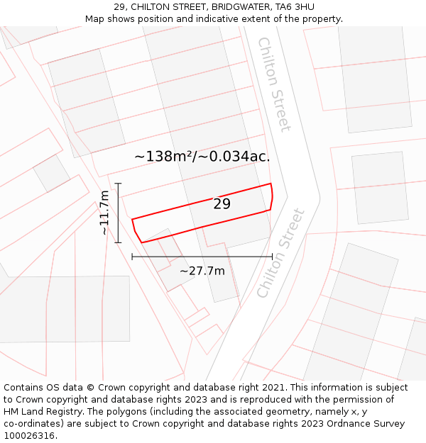 29, CHILTON STREET, BRIDGWATER, TA6 3HU: Plot and title map
