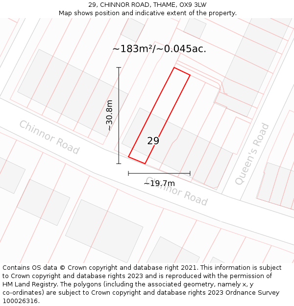 29, CHINNOR ROAD, THAME, OX9 3LW: Plot and title map