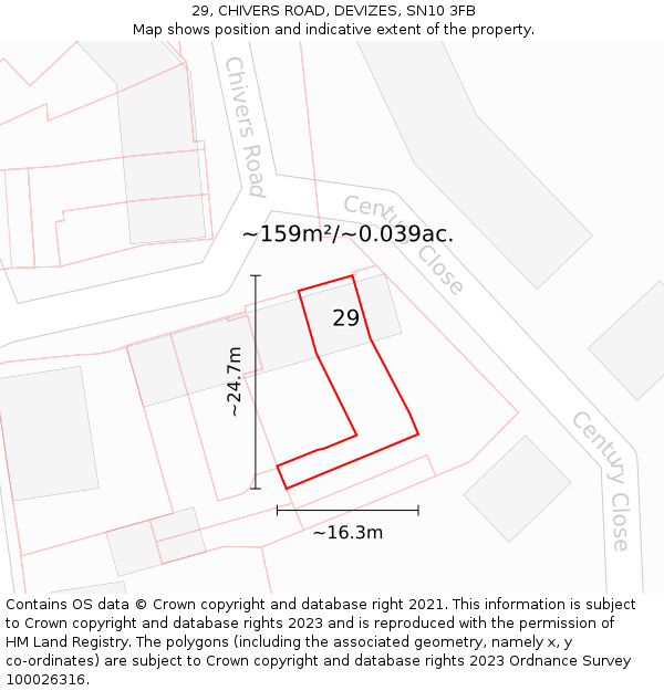 29, CHIVERS ROAD, DEVIZES, SN10 3FB: Plot and title map