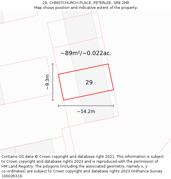 29, CHRISTCHURCH PLACE, PETERLEE, SR8 2NR: Plot and title map