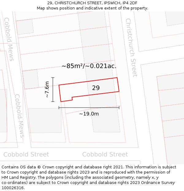 29, CHRISTCHURCH STREET, IPSWICH, IP4 2DF: Plot and title map