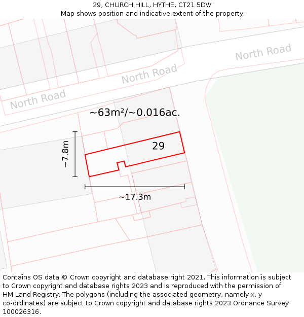 29, CHURCH HILL, HYTHE, CT21 5DW: Plot and title map