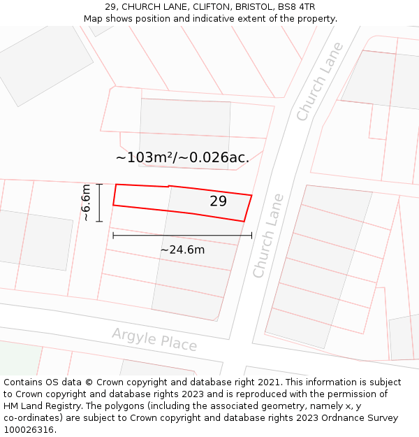 29, CHURCH LANE, CLIFTON, BRISTOL, BS8 4TR: Plot and title map