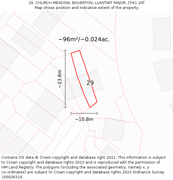 29, CHURCH MEADOW, BOVERTON, LLANTWIT MAJOR, CF61 2AT: Plot and title map