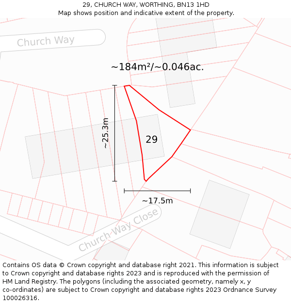 29, CHURCH WAY, WORTHING, BN13 1HD: Plot and title map