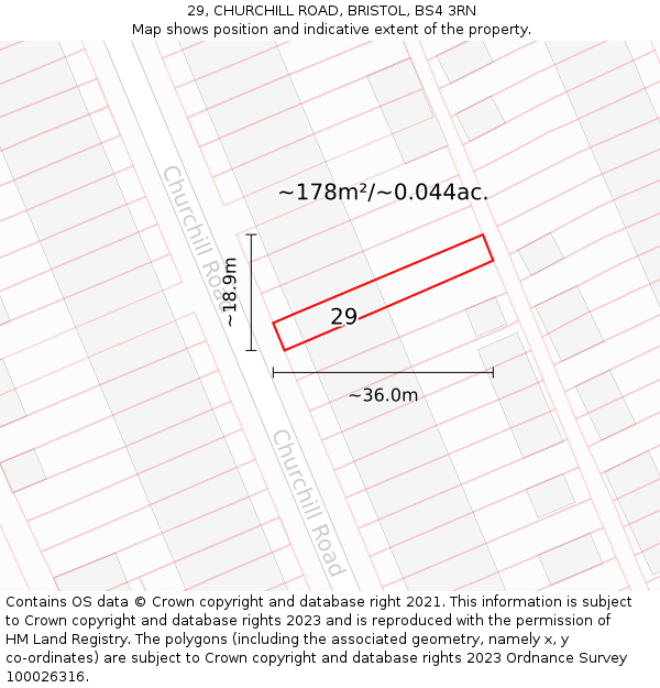 29, CHURCHILL ROAD, BRISTOL, BS4 3RN: Plot and title map