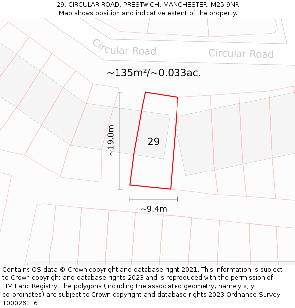 29, CIRCULAR ROAD, PRESTWICH, MANCHESTER, M25 9NR: Plot and title map