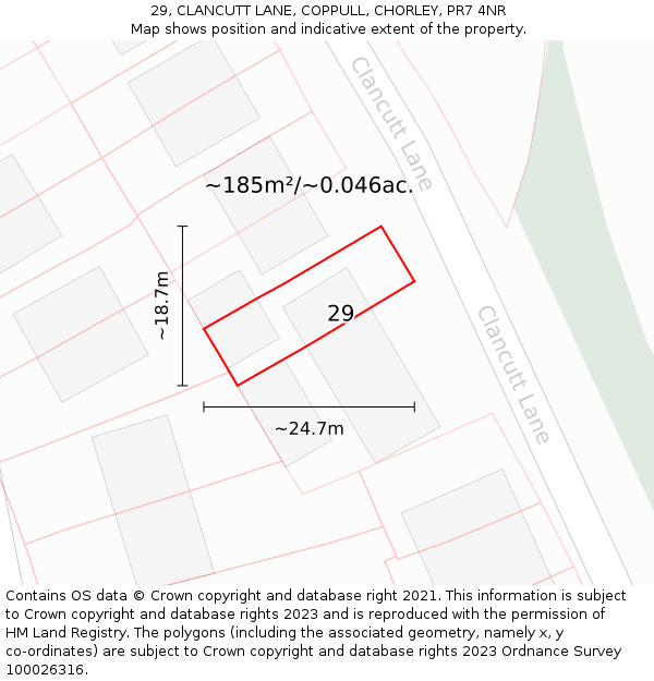 29, CLANCUTT LANE, COPPULL, CHORLEY, PR7 4NR: Plot and title map