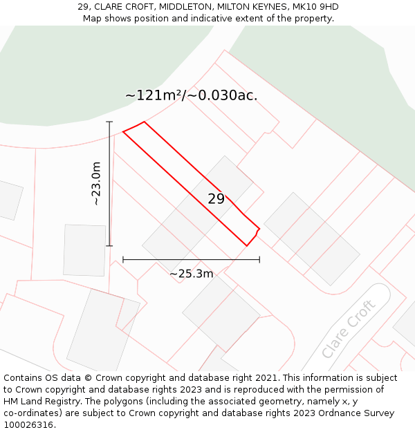 29, CLARE CROFT, MIDDLETON, MILTON KEYNES, MK10 9HD: Plot and title map