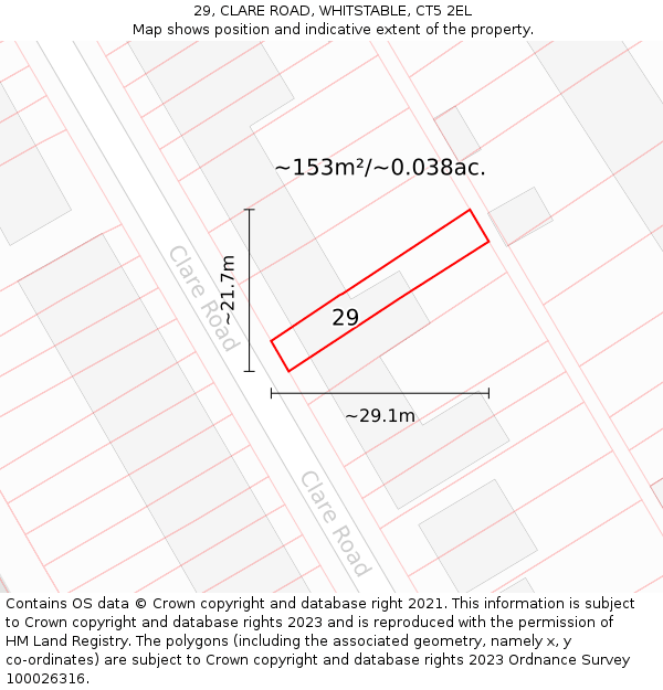 29, CLARE ROAD, WHITSTABLE, CT5 2EL: Plot and title map