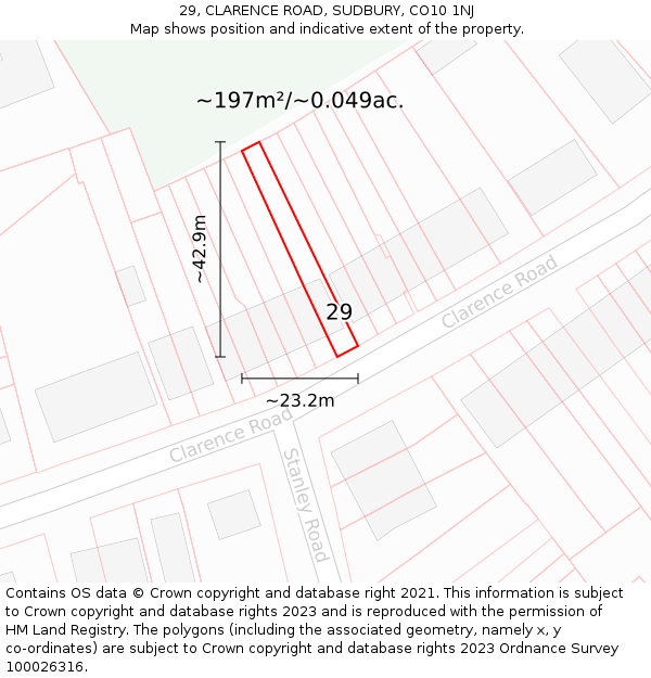 29, CLARENCE ROAD, SUDBURY, CO10 1NJ: Plot and title map