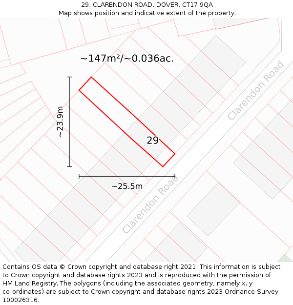 29, CLARENDON ROAD, DOVER, CT17 9QA: Plot and title map