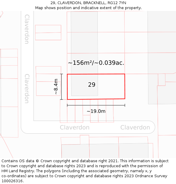 29, CLAVERDON, BRACKNELL, RG12 7YN: Plot and title map