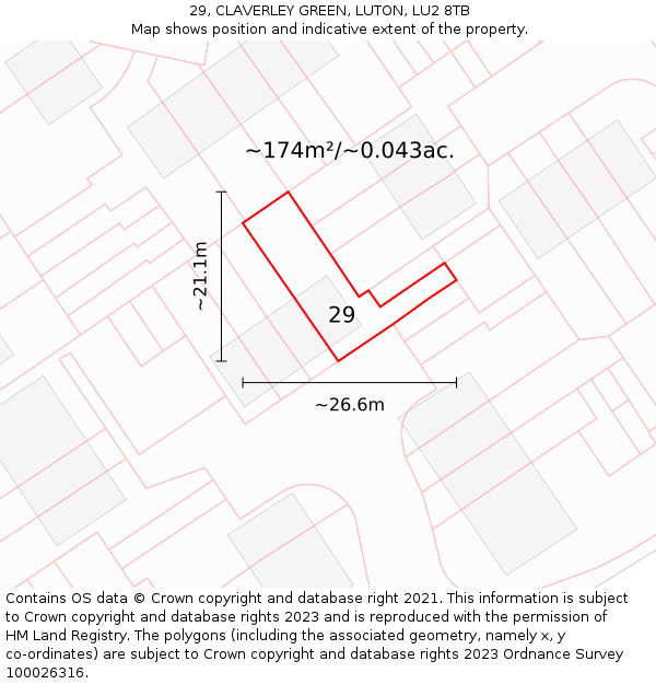 29, CLAVERLEY GREEN, LUTON, LU2 8TB: Plot and title map