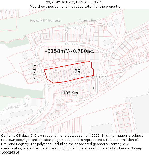 29, CLAY BOTTOM, BRISTOL, BS5 7EJ: Plot and title map