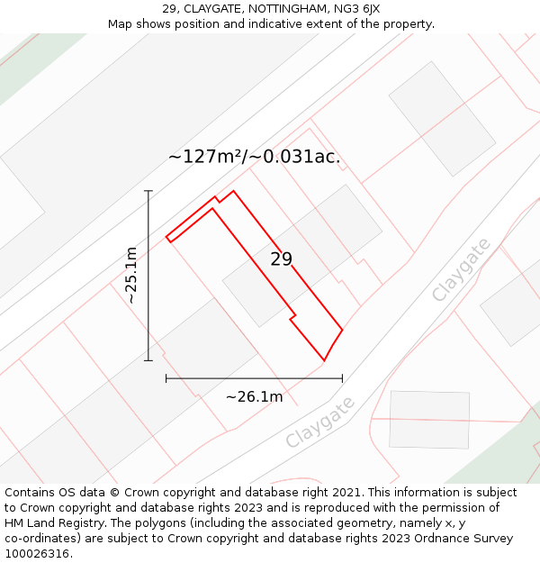 29, CLAYGATE, NOTTINGHAM, NG3 6JX: Plot and title map