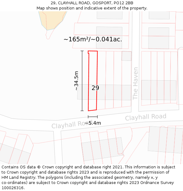 29, CLAYHALL ROAD, GOSPORT, PO12 2BB: Plot and title map