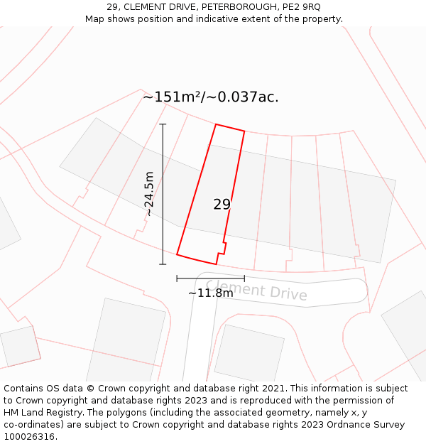 29, CLEMENT DRIVE, PETERBOROUGH, PE2 9RQ: Plot and title map