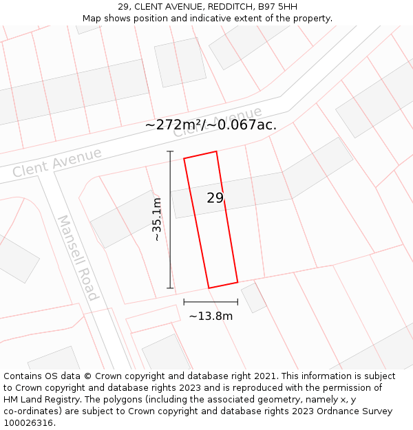 29, CLENT AVENUE, REDDITCH, B97 5HH: Plot and title map