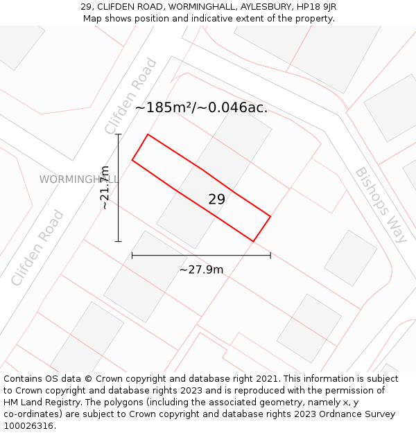29, CLIFDEN ROAD, WORMINGHALL, AYLESBURY, HP18 9JR: Plot and title map