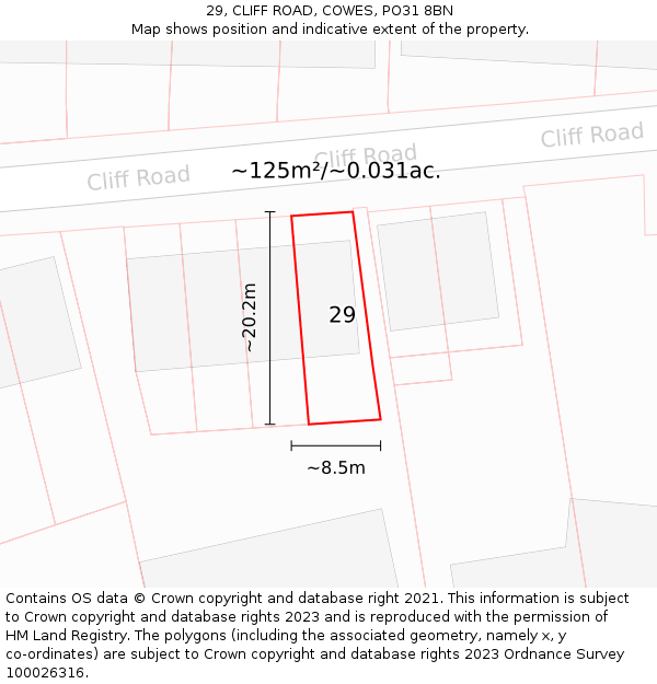 29, CLIFF ROAD, COWES, PO31 8BN: Plot and title map