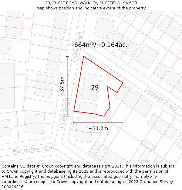 29, CLIFFE ROAD, WALKLEY, SHEFFIELD, S6 5DR: Plot and title map