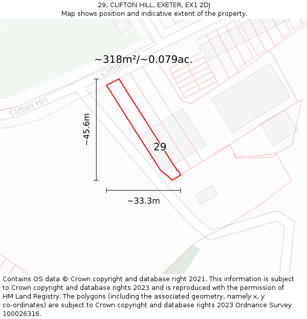 29, CLIFTON HILL, EXETER, EX1 2DJ: Plot and title map