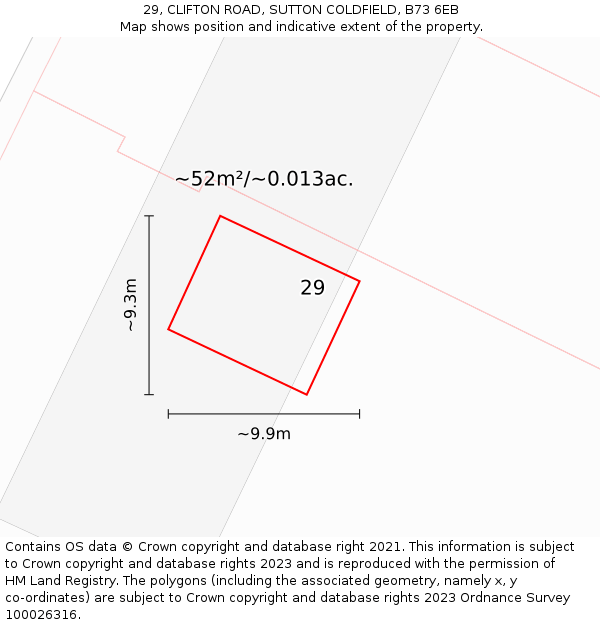 29, CLIFTON ROAD, SUTTON COLDFIELD, B73 6EB: Plot and title map