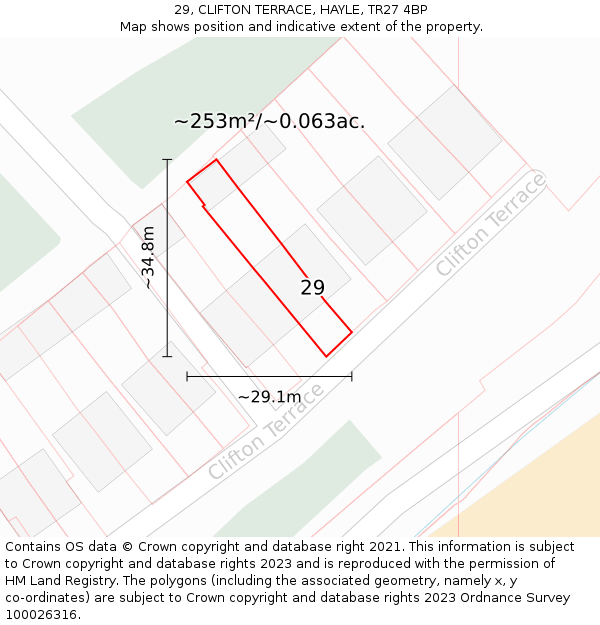 29, CLIFTON TERRACE, HAYLE, TR27 4BP: Plot and title map