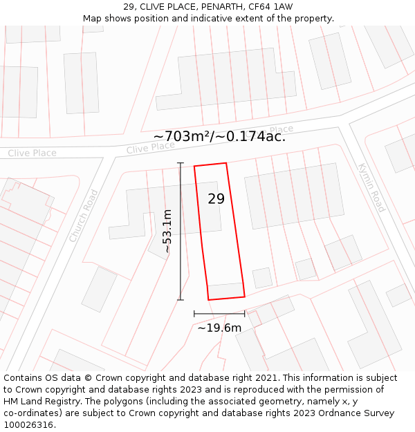 29, CLIVE PLACE, PENARTH, CF64 1AW: Plot and title map