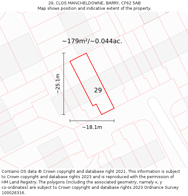 29, CLOS MANCHELDOWNE, BARRY, CF62 5AB: Plot and title map