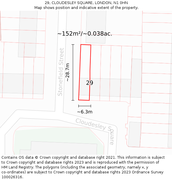 29, CLOUDESLEY SQUARE, LONDON, N1 0HN: Plot and title map