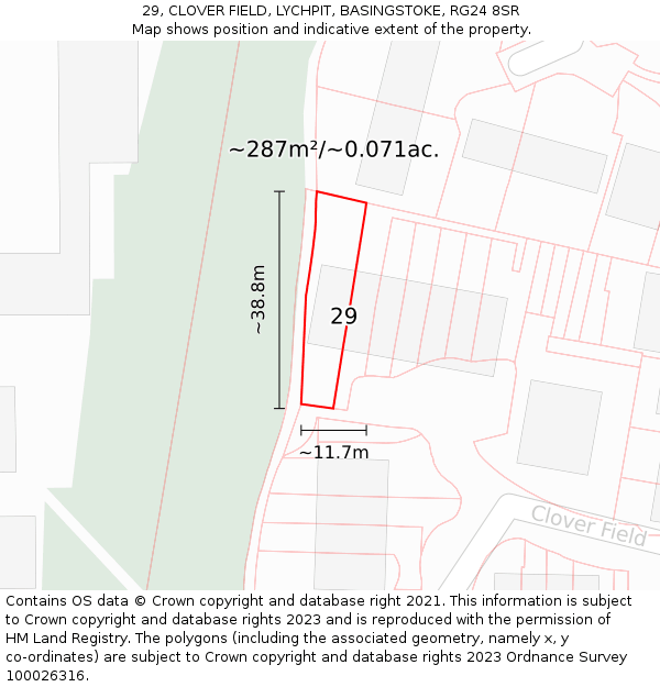 29, CLOVER FIELD, LYCHPIT, BASINGSTOKE, RG24 8SR: Plot and title map