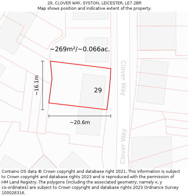 29, CLOVER WAY, SYSTON, LEICESTER, LE7 2BR: Plot and title map
