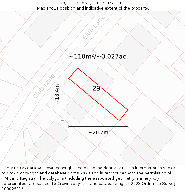 29, CLUB LANE, LEEDS, LS13 1JG: Plot and title map