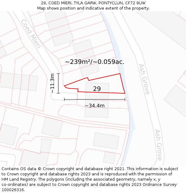 29, COED MIERI, TYLA GARW, PONTYCLUN, CF72 9UW: Plot and title map
